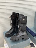 Prada Women Fashion Wool Lined Short Boots Thick Soled Martin Boots Motorcycle Boots