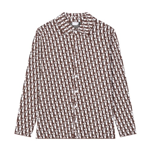 Dior Men Dior Jacquard Autumn Winter Thick Shirt Embroidered Pocket Shirt Pinstripes Buttons Coats