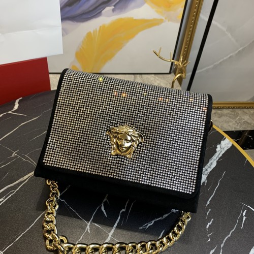 Versace New Fashion La Medusa Handbag Frosted Skin Hot Drill Black Bag Size: 24*11*18CM