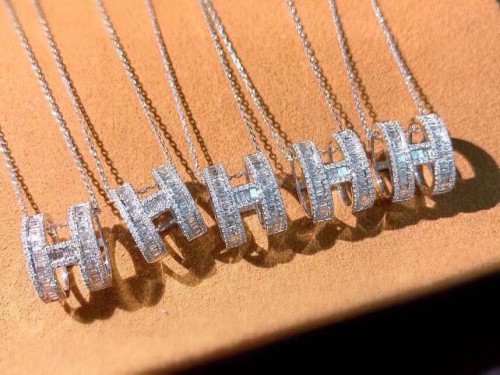 Hermes New Fashion Full Diamond H Logo Necklace