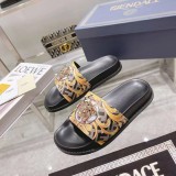 Versace X Fendi FENDACE Fashion Unisex Slippers Casual Embossed Rubber Wide Lace Flat Slippers