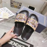Versace X Fendi FENDACE Fashion Unisex Slippers Casual Embossed Rubber Wide Lace Flat Slippers