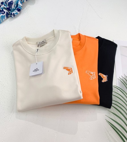 Hermes Embroidery Logo Crew Neck Pullover Unisex Casual Cotton Sweatshirt