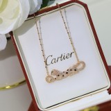 Cartier Fashion New Diamond Leopards Logo Necklace