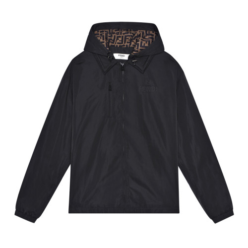 Fendi Men Embossed Embossing Process Hoodies Classic Pattern Reversible Jacket Trench Coat