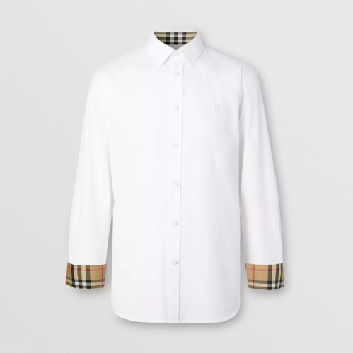 Burberry Men Embroidered Slim Logo Stretch Shirt Business Casual  Long Sleeve Shirt