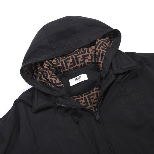 Fendi Men Embossed Embossing Process Hoodies Classic Pattern Reversible Jacket Trench Coat
