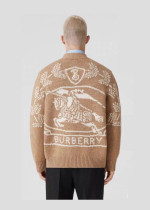 Burberry Classic Equestrian Rider Patch Fleece Knit Cardigan Sweatshirt