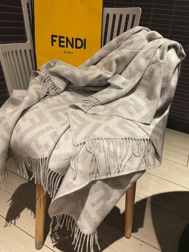 Fendi New Double Sided Logo Jacquard Fringed Hooded Cape