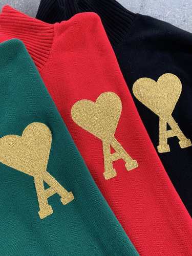 Ami Paris Love Letter A Combination Embroidery Sweater Couple Casual Higt Neck Wool Sweaters