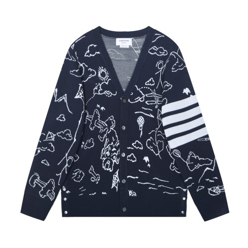 Thom Browne Huatiange Four-Bar Sweater Casual Unisex TB Graffiti Knitted Cardigan Sweatshirt