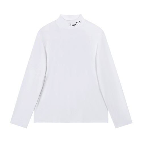 Prada Unisex Casual Round Neck Pullover Long Sleeve High Collar Bottomed T-Shirt