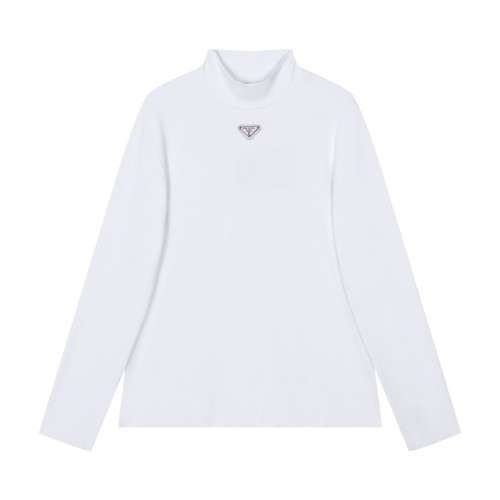 Prada Unisex Casual Round Neck Pullover Long Sleeve High Collar Bottomed T-Shirt