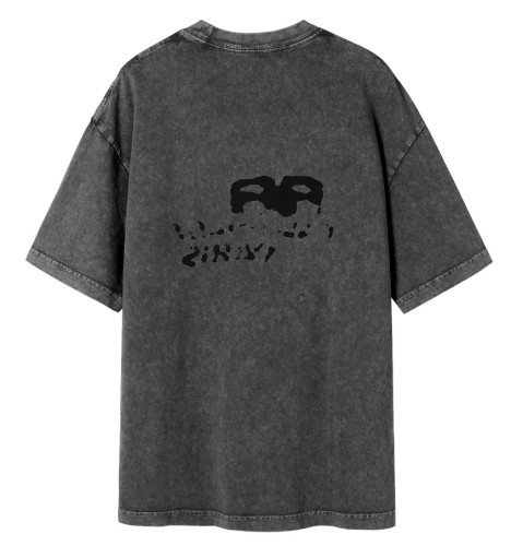 Balenciaga Unisex Digital Direct Spray Double B Vintage Plain Print T-shirt Unisex Cotton Short Sleeve