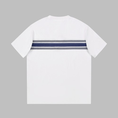 Dior Unisex Dior Lettering Print Short Sleeve Navy Blue Stripe pattern Cotton T-Shirt