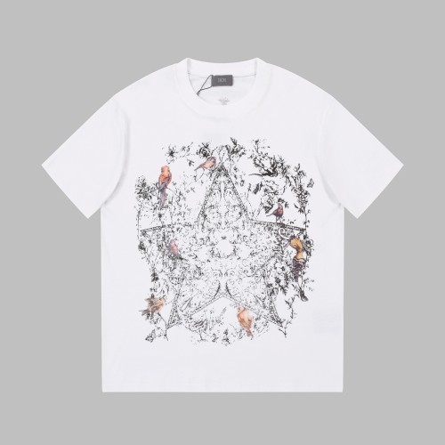 Dior Unisex Dior Sevilla Star Pattern Short Sleeve Little Bee Embroidery Cotton T-Shirt