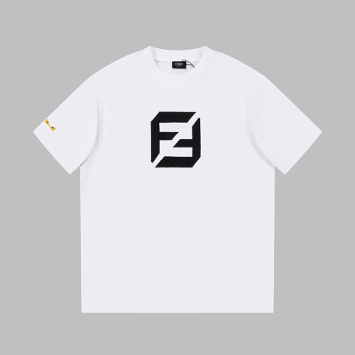 Fendi Classic Double FF Full Logo Jacquard Letters Print Short Sleeves Unisex T-Shirt