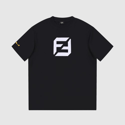 Fendi Classic Double FF Full Logo Jacquard Letters Print Short Sleeves Unisex T-Shirt