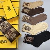 Fendi Fashion Cotton Medium Breathe Fluffy Logo Socks 5 Pairs/Box