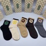 Gucci Fashion Cotton Medium Breathe Fluffy Logo Socks 5 Pairs/B