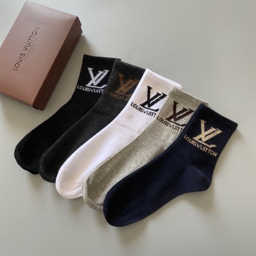 Louis Vuitton Fashion New Cotton Medium Breathe Socks 5 Pairs/Box