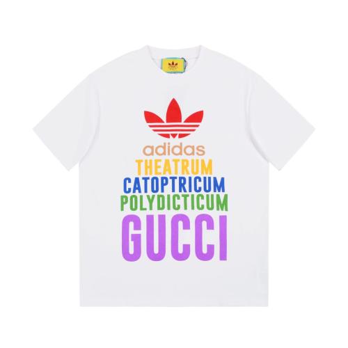Cucci x Adidas Unisex Logo Pattern Cotton LOGO Couple Portrait T-Shirt