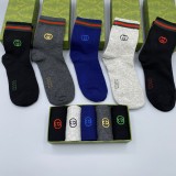 Gucci Fashion New Cotton Breathe Embroidery Socks 5 Pairs/Box 