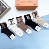 Louis Vuitton Fashion New Cotton Medium Men's Breathe Socks 5 Pairs/Box
