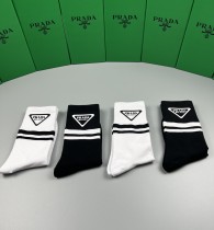 Prada Fashion New Cotton Breathe Print Black and white Socks 4 Pairs/Box