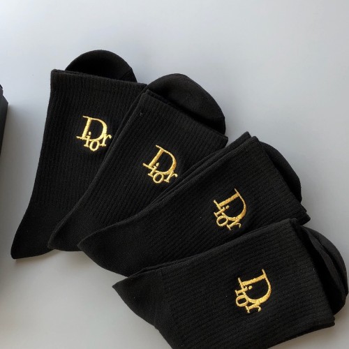 Dior Fashion New Cotton Men's Embroidery Logo Socks 4 Pairs/Box