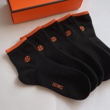 Hermes Fashion New Cotton Men's Embroidery Logo Socks 5 Pairs/Box