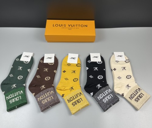 Louis Vuitton Fashion New Cotton Men's Breathe Socks 5 Pairs/Box