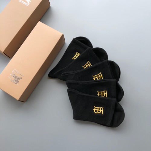 Burberry Fashion New Cotton Men's Embroidery Logo Socks 5 Pairs/Box