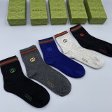 Gucci Fashion New Cotton Breathe Embroidery Socks 5 Pairs/Box 