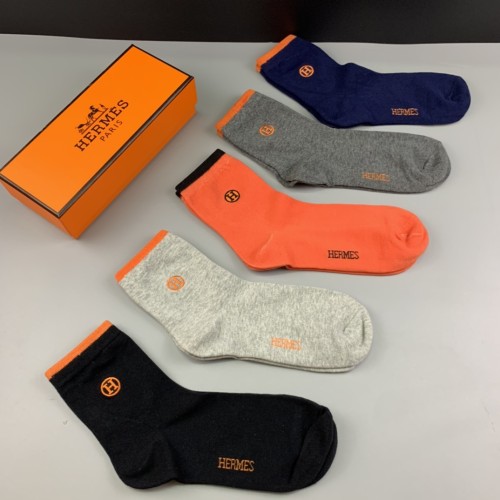 Hermes Classic New Fashion Cotton Medium Men's Socks 5 Pairs/Box