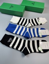 Prada Unisex Fashion New Cotton Breathe Stripes Socks 3 Pairs/Box