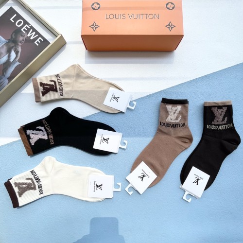 Louis Vuitton Fashion New Cotton Medium Men's Breathe Socks 5 Pairs/Box