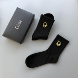 Dior Fashion New Cotton Men's Embroidery Logo Socks 4 Pairs/Box