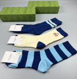 Gucci Fashion New Cotton Breathe Embroidery Stripes Socks 3 Pairs/Box