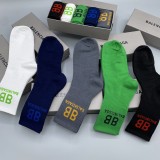 Balenciaga New Fashion Unisex Cotton Medium Tube B Logo Socks 5 Pairs/Box