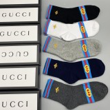 Gucci New Fashion Casual Cotton Medium Tube Bee Logo Socks 5 Pairs/Box