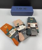 Dior New Fashion Casual Cotton Dinosaurs Logo Socks 3 Pairs/Box
