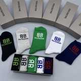 Balenciaga New Fashion Casual Cotton Medium Tube Logo Socks 5 Pairs/Box