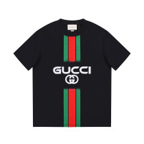 Gucci Unisex Classic Distressed Double GG Pattern Short Sleeve Fashion Cotton T-Shirt