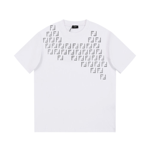 Fendi Classic Double FF Logo Print Short Sleeves Unisex Cotton T-Shirt