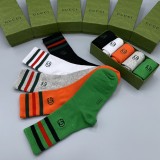 Gucci Fashion New Cotton Breathe  Medium Cylinder Socks 5 Pairs/Box
