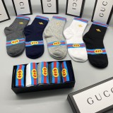 Gucci New Fashion Casual Cotton Medium Tube Bee Logo Socks 5 Pairs/Box