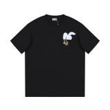 Dior Gold Embroidered Letter Patch Rabbit Print Short Sleeve Unisex Cotton T-Shirt