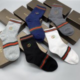 Gucci Fashion New Cotton Breathe Medium Tube Stripes Socks 5 Pairs/Box
