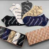 Balenciaga New Fashion Unisex Casual Cotton Logo Socks 5 Pairs/Box